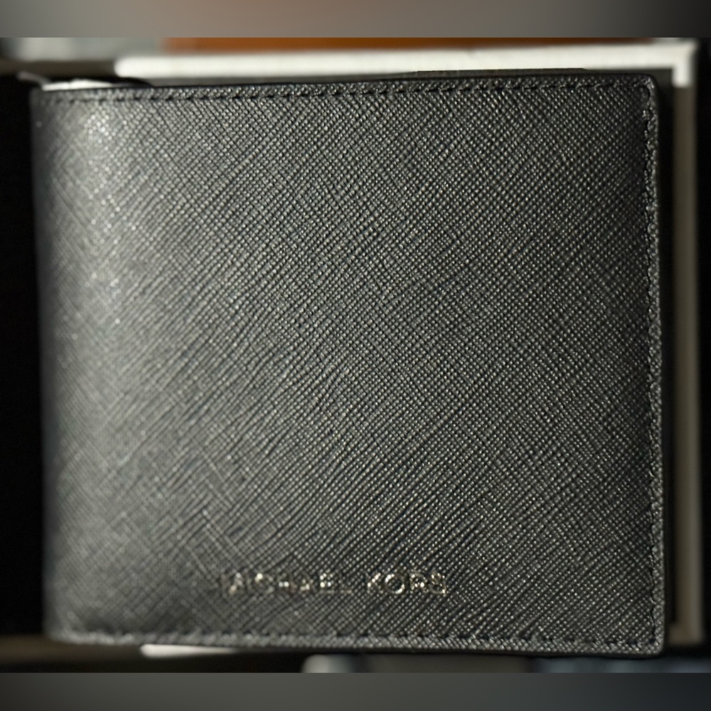 Michael Kors Black Textured Leather Bifold Card Wallet